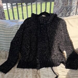 POL Black Marled Hooded Knit Cardigan